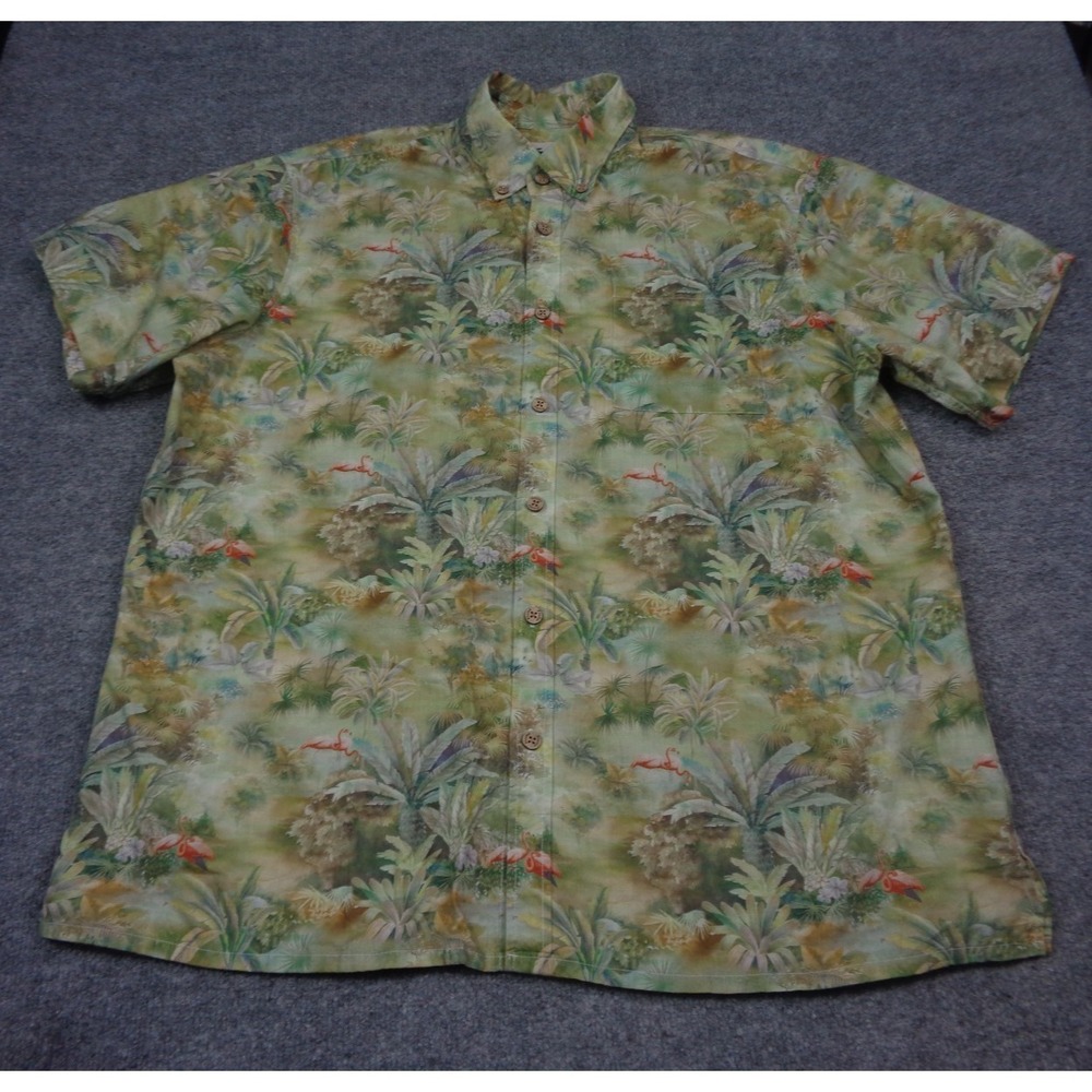 Yiume Shirt Men's XL Tropical Flamingo Hawaiian Floral Short Sleeve‎ Button Down